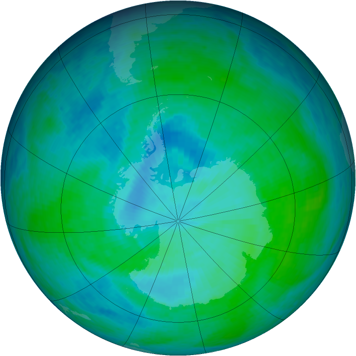 Antarctic ozone map for 31 December 1993